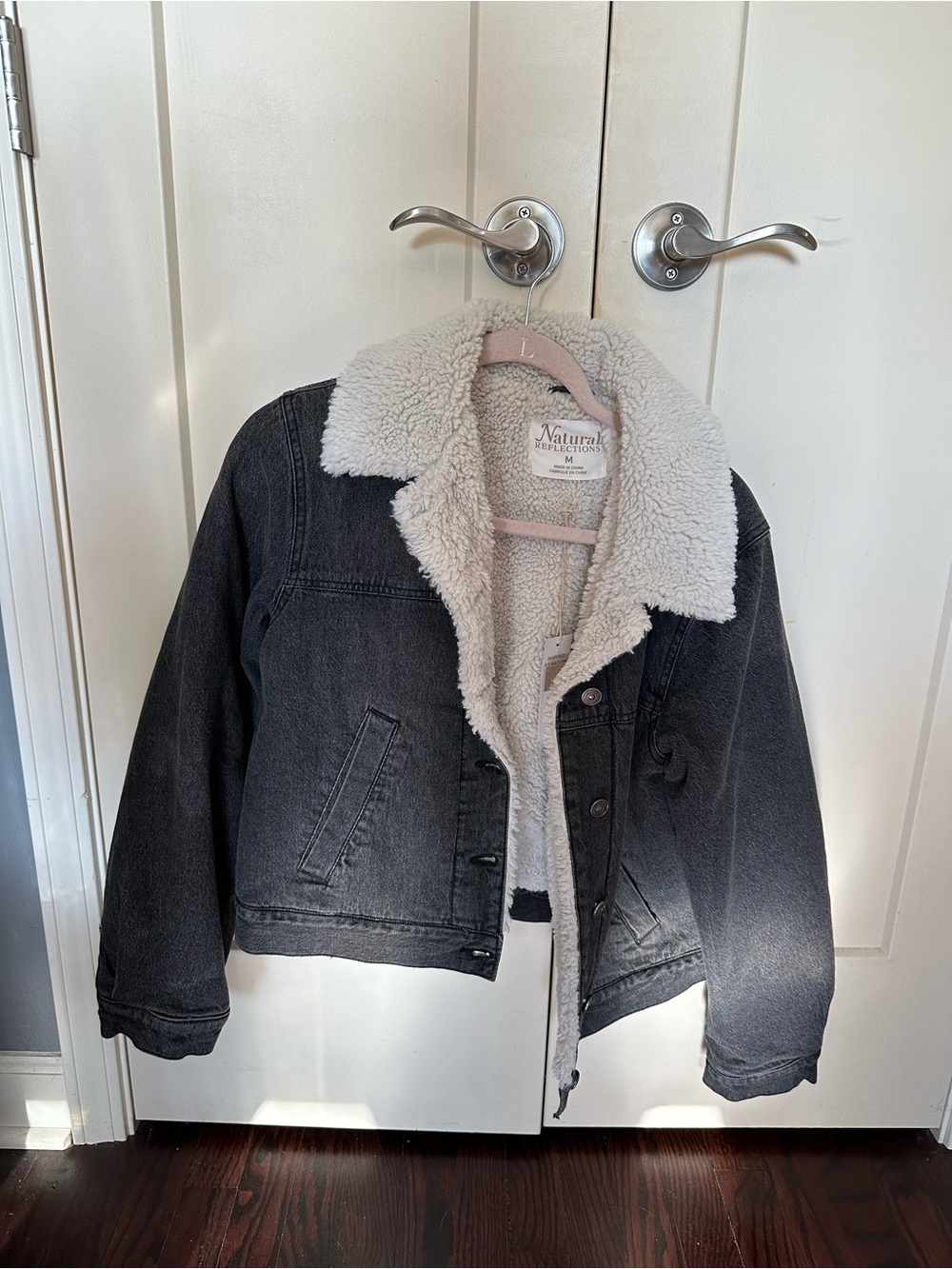 Natural Reflections Black Denim Jacket with Cream Sherpa Collar